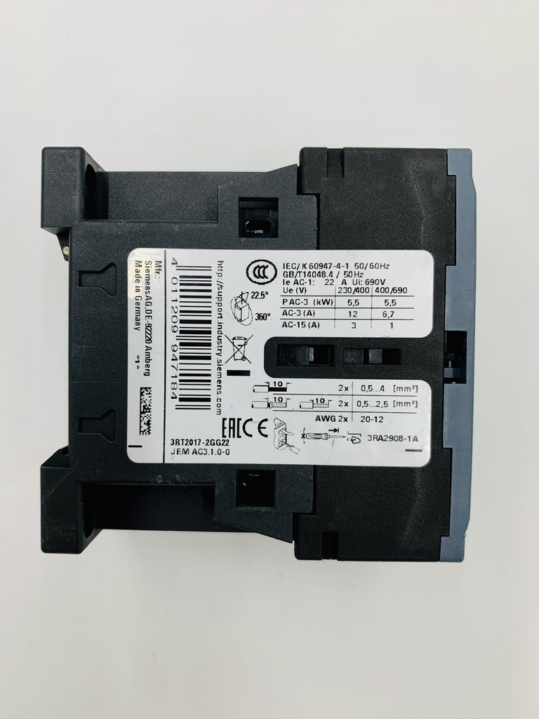 CONTACTOR 3P AC-110V 12A 3RT2017-2GG22(FC) 1NC / SUSTITUYE COD: 5106109 / Compatible con 9110013