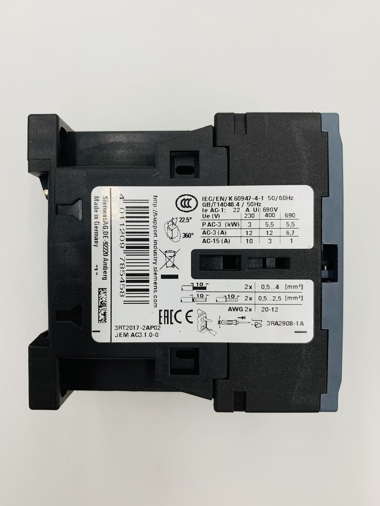 CONTACTOR TRIPOLAR 230VAC 12A AC3 5,5KW 400V SIEMENS 3RT2017-2AP02(Compatible con Cod.: 5106110)
