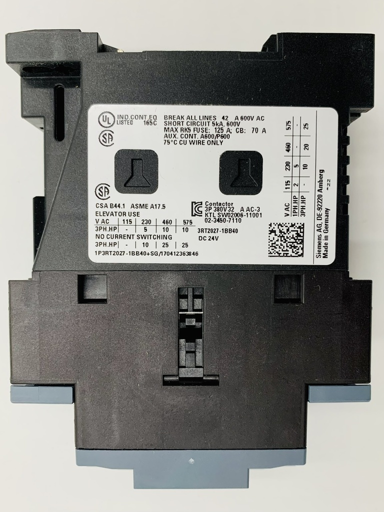 CONTACTOR 32A AC3 15KW 1NA+1NC BOBINA 24V DC (3RT2027-1BB40) (AA) / Remplaza a Cod: 3TF4322-1X