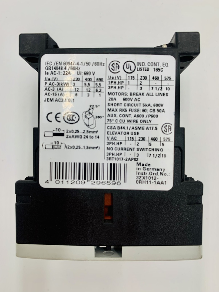 CONTACTOR TRIPOLAR 230VAC 12A AC3 5,5KW 400V SIEMENS (3RT1017-2AP02)