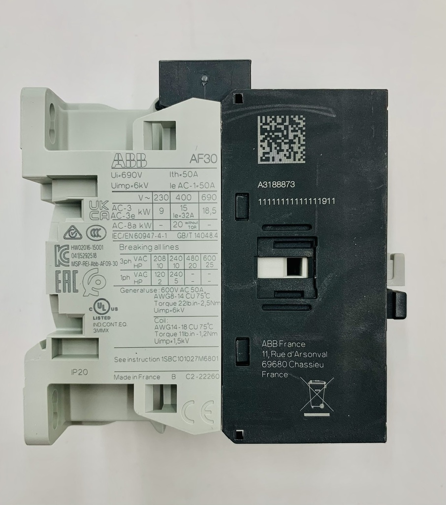 Contactor AF30-30-00-13 - Control: 100-250V AC/DC 50Hz / 60Hz (+910915: Sustituye a 325253 y es compatible con 5106176 o 8477003-1)