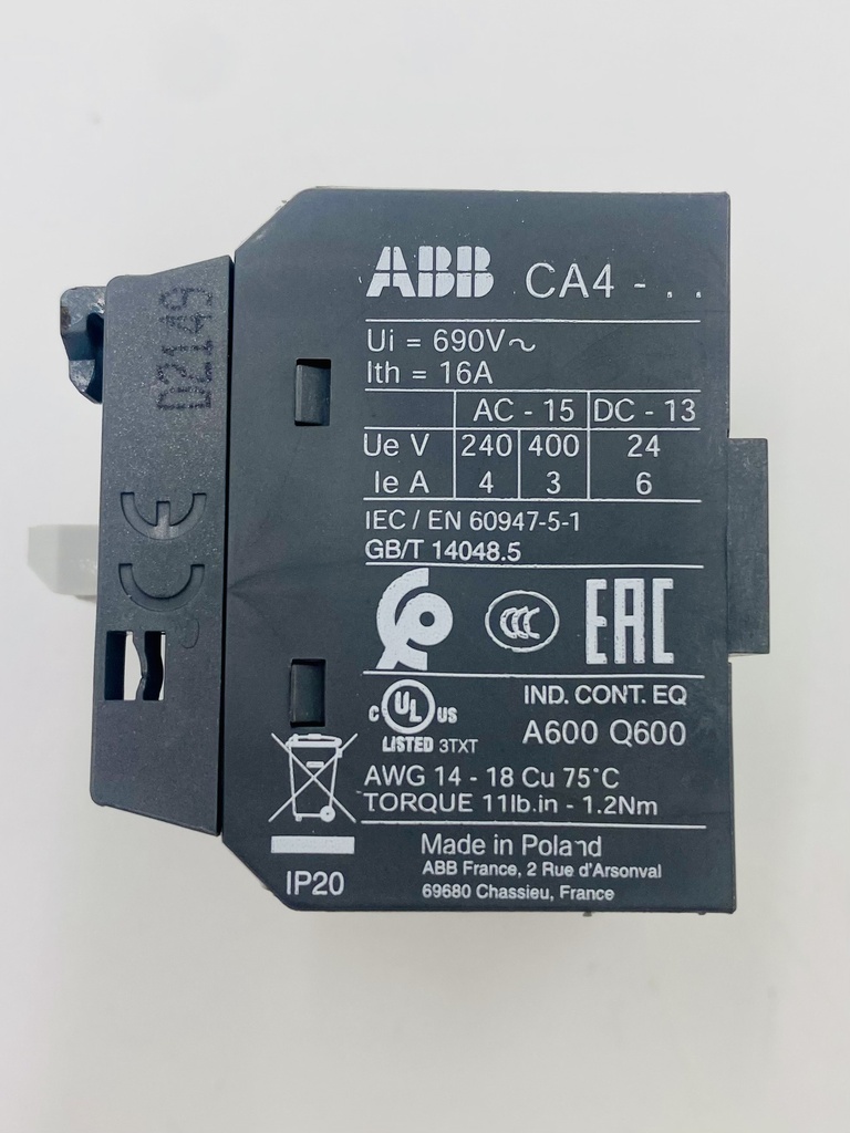 Contacto Auxiliar frontal 4NC para AF09...AF96 CA4-04E