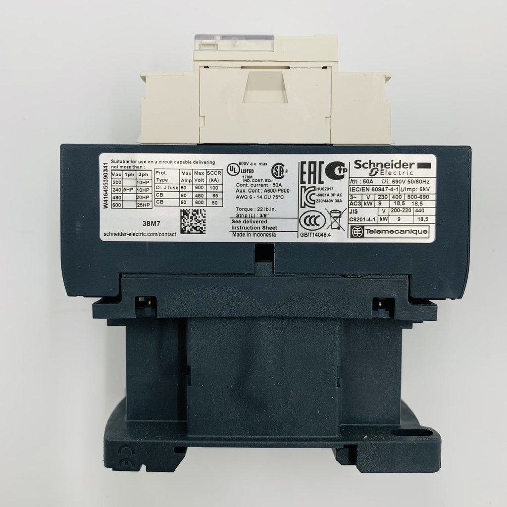 CONTACTOR 3P 38A 1NA+1NC 220VAC LC1D38M7